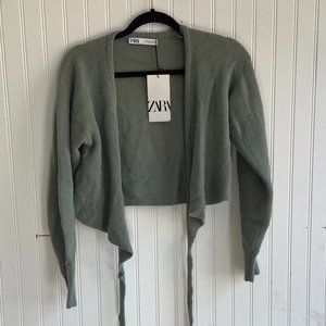 Sage Green Wrap Sweater - Zara - NWT